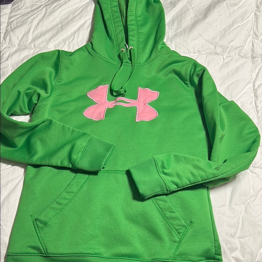 Under Armour Green Hoodie with Pink Logo